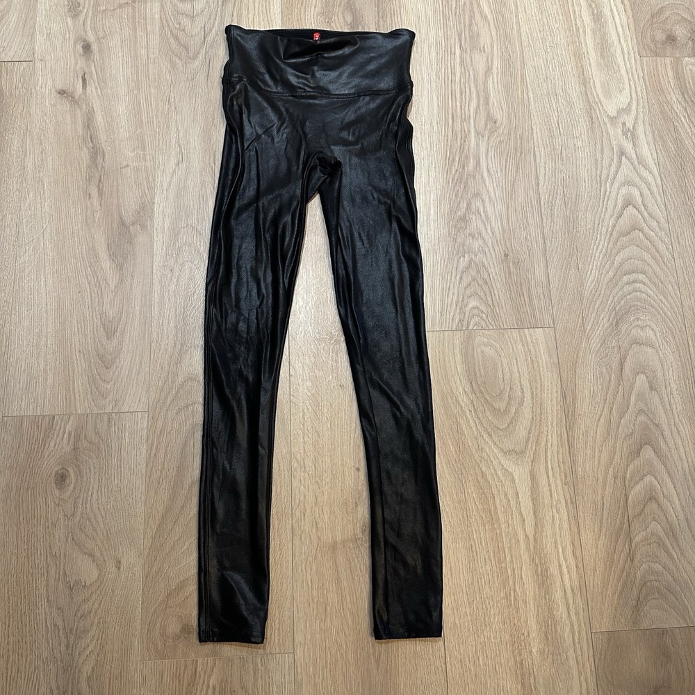 Spanx Faux Leather Leggings Womens Size S Small Black Stretch EUC